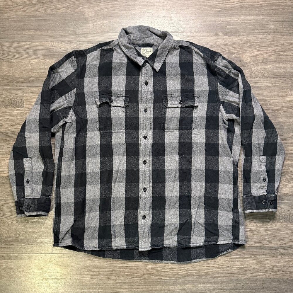 L.L. Bean Men's Organic Flannel Plaid Shirt - Black